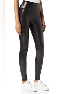 SPANX Women’s Black Faux-Leather Textured Leggings Size SP